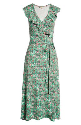 Boden Floral Print Jersey Wrap Maxi Dress in Green Lagoon