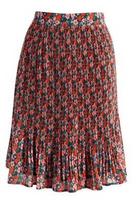 Boden Floral Print Plissé Skirt in Abstract Poppy Small