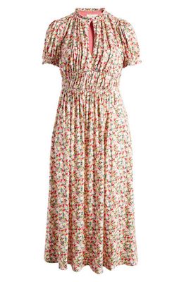 Boden Floral Ruched Jersey Midi Dress in Multi Painterly Floret