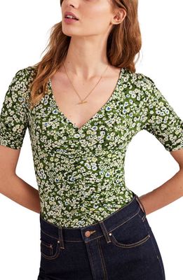 Boden Floral Ruched Top in Green Ditsy