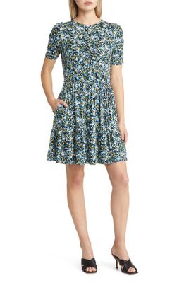 Boden Floral Short Sleeve Tiered Fit & Flare Minidress in Linseed Painterly Floret