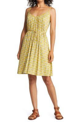 Boden Floral Tie Waist Jersey Dress in Olive Oil Poppy Geo