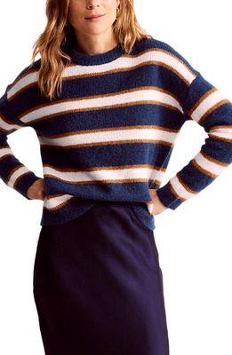 Boden Fluffy Stripe Sweater in French Navy/pumpkin
