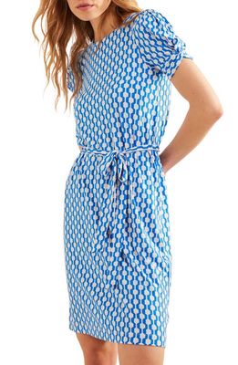 Boden Geometric Short Sleeve Jersey Dress in Moroccan Blue Azure