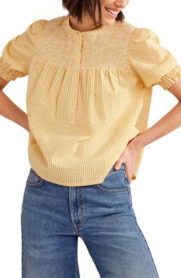 Boden Gingham Cotton Popover Blouse in Sweet Honeycomb Gingham