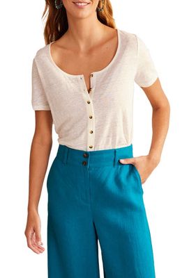 Boden Linen Scoop Neck Button-Up Top in Ivory