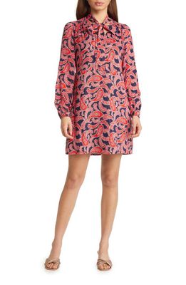 Boden Long Sleeve Tie Neck Minidress in Red Paisley Cluster