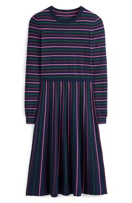 Boden Maria Stripe Long Sleeve Knit Dress in Navy And Pink