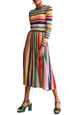 Boden Metallic Stripe Long Sleeve Ribbed Sweater Dress in Rainbow Multi