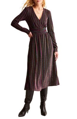 Boden Metallic Stripe Long Sleeve Sweater Dress in Burgundy Multi Stripe