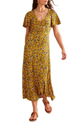 Boden Paisley Flutter Sleeve Midi Dress in Mustard Seed