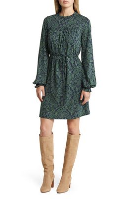 Boden Paisley Print Long Sleeve Belted Dress in Broad Bean Charm