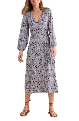Boden Paisley Print Tiered Long Sleeve Wrap Dress in Prussian Blue Paisley Bud