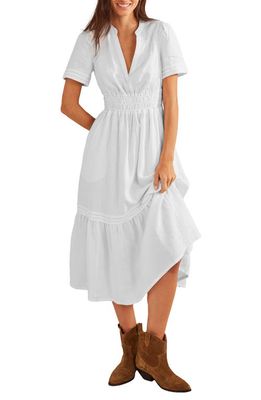 Boden Pintuck Shirred Linen Dress in White