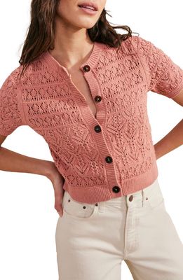 Boden Pointelle Short Sleeve Cardigan in Rose Pink