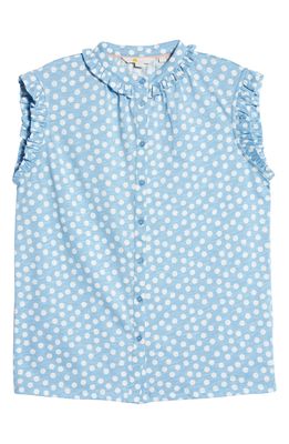 Boden Polka Dot Sleeveless Cotton Shirt in Dusty Blue