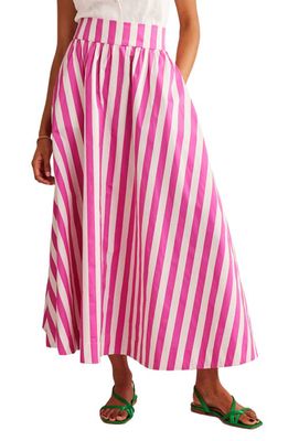Boden Print Satin A-Line Maxi Skirt in Pink Stripe