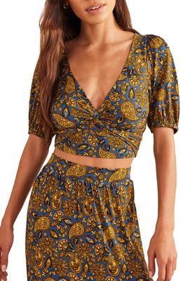Boden Print Twist Detail Top in Harvest Gold Paisley Terrace