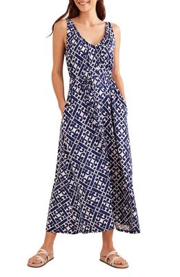 Boden Print V-Neck Jersey Maxi Dress in Blue Tranquil Geo