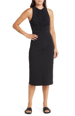Boden Ruched Sleeveless Midi Dress in Black