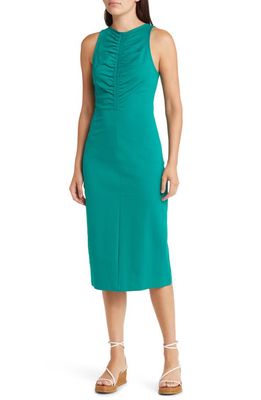 Boden Ruched Sleeveless Midi Dress in Bright Emerald