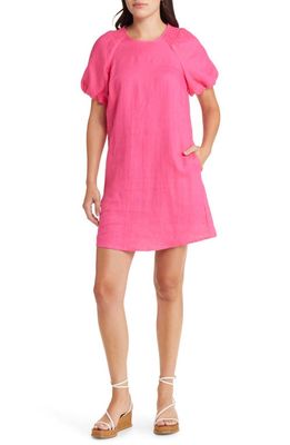 Boden Smocked Puff Sleeve Linen Shift Dress in Festival Pink