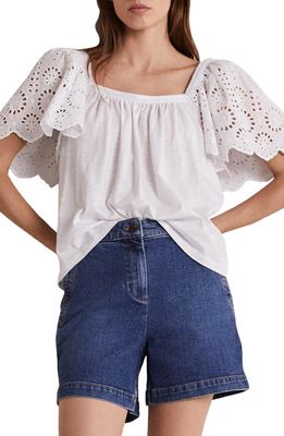 Boden Square Neck Flutter Sleeve Cotton Top in White