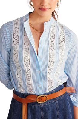 Boden Stripe Lace Inset Cotton Shirt in Cornflower Fine