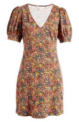 Boden V-Neck Puff Sleeve Cotton Jersey A-Line Dress in Multi Gardenia Petal