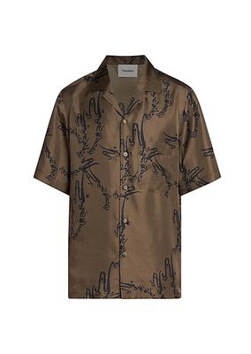 Bodil Calligraphy Silk Button-Front Shirt