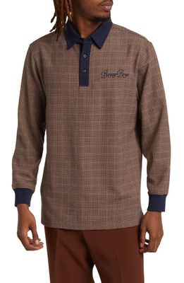 BOGEY BOYS Script Long Sleeve Polo in Houndstooth Check