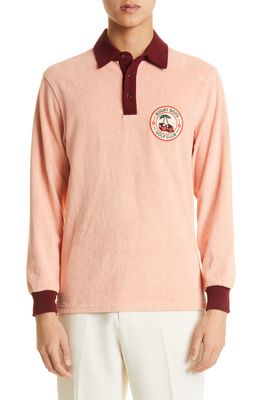BOGEY BOYS Terry Cloth Long Sleeve Polo in Pink