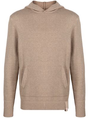 Boggi Milano logo-patch fine-knit hoodie - Brown