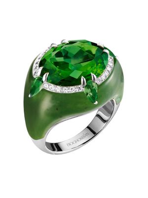 Boghossian 18kt white gold Reveal tourmaline and jadeite ring - Green