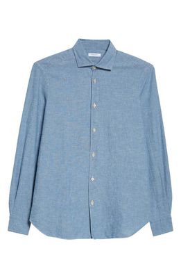 Boglioli Garment Dyed Cotton & Hemp Button-Up Shirt in Light Blue