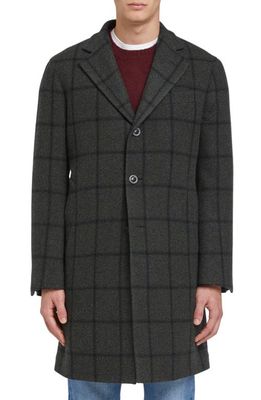 Boglioli Windowpane Check Virgin Wool & Cashmere Twill Topcoat in Grey Green