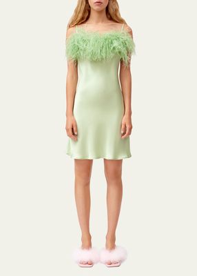 Boheme Feather-Trim Mini Dress