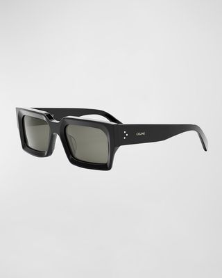 Bold 3 Dots Beveled Acetate Rectangle Sunglasses