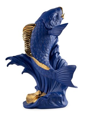 Boldblue Koi Porcelain Sculpture - Blue Gold - Blue Gold