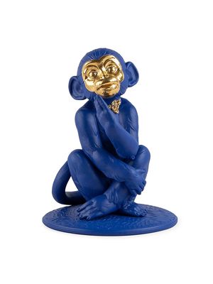 Boldblue Little Monkey Porcelain Sculpture - Blue Gold - Blue Gold