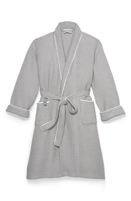 Boll & Branch Organic Cotton Waffle Robe in Pewter/White 