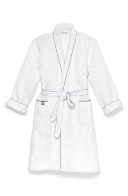 Boll & Branch Organic Cotton Waffle Robe in White/Shore