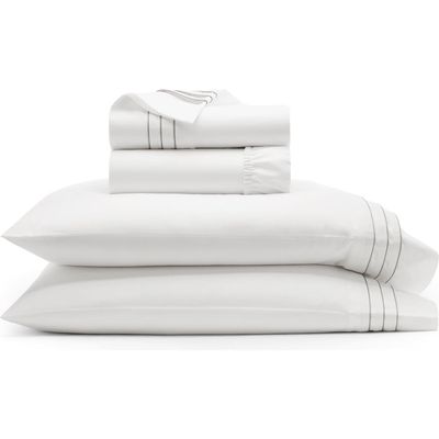 Boll & Branch Signature Triple Pleat Organic Cotton Sheet Set in White/Pewter 