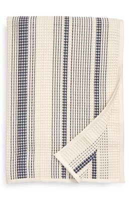Boll & Branch Stripe Organic Cotton Waffle Knit Bed Blanket in Natural/Navy