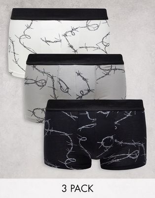 Bolongaro Trevor 3 pack trunks in black gray and white barbed wire print