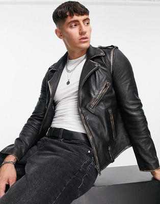 Bolongaro Trevor biker leather jacket in antique finish-Black