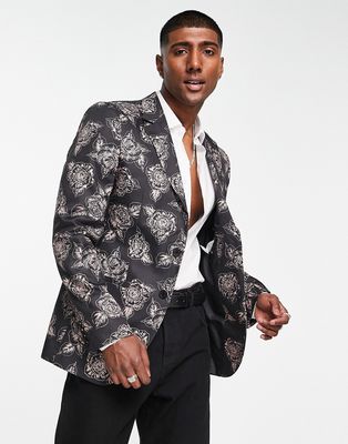 Bolongaro Trevor blazer with large rose print-Black
