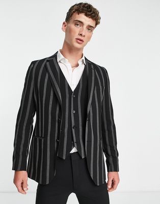 Bolongaro Trevor crepe stripe skinny fit suit jacket-Black