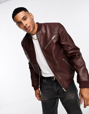 Bolongaro Trevor faux leather bomber jacket in vintage brown