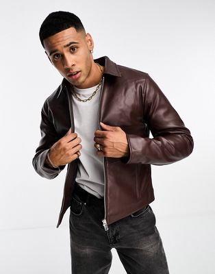 Bolongaro Trevor faux leather worker jacket in dark brown